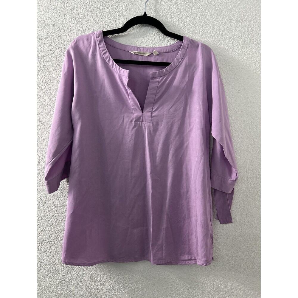 Soft Surroundings Womens Purple Cold Shoulder Tunic Top VNeck 3/4 Tie Sleeve XXS